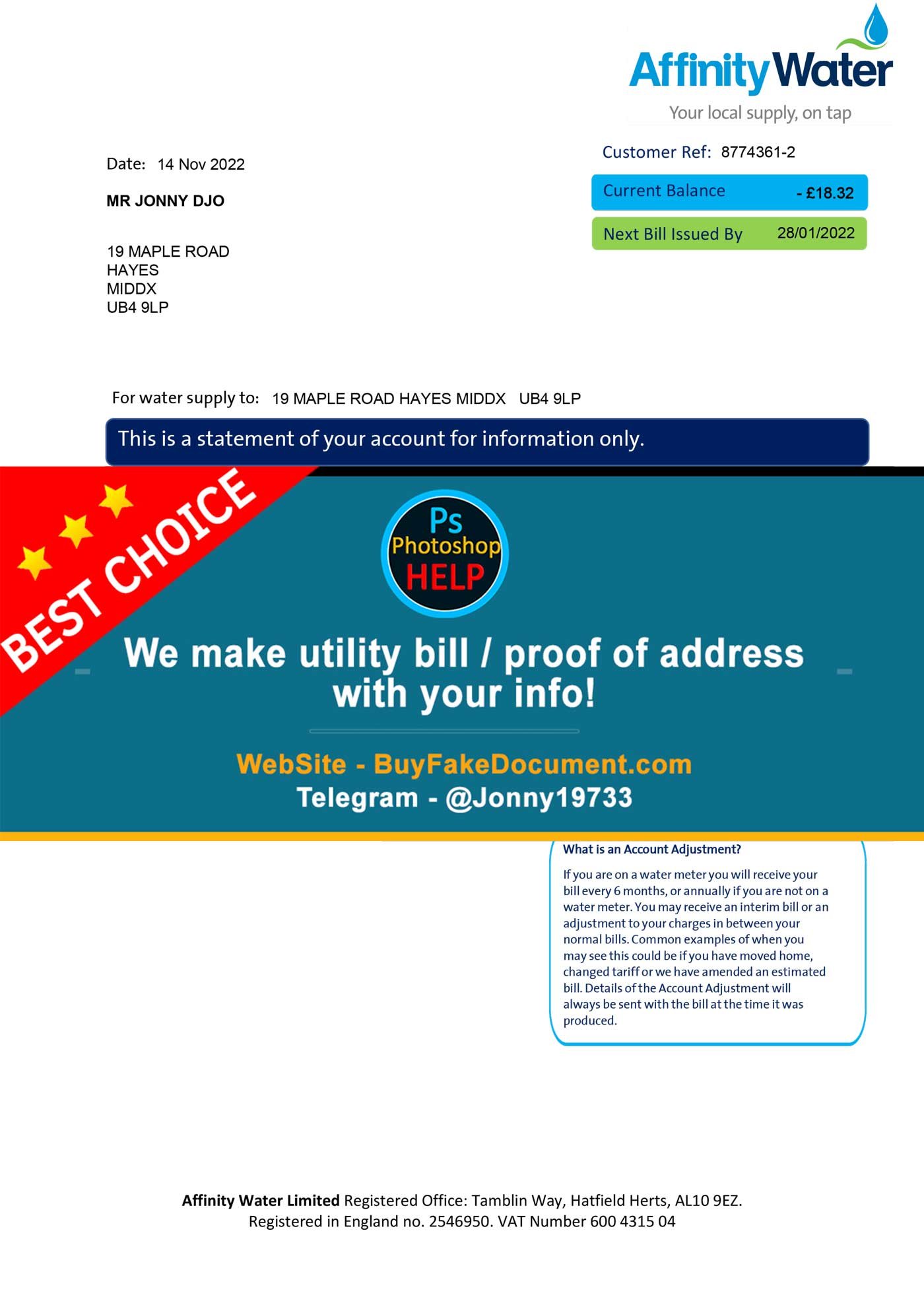 Fake New Utility Bill Affinity Water UK